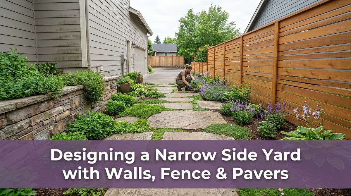 Designing a Narrow Side Yard with Walls, Fence & Pavers image